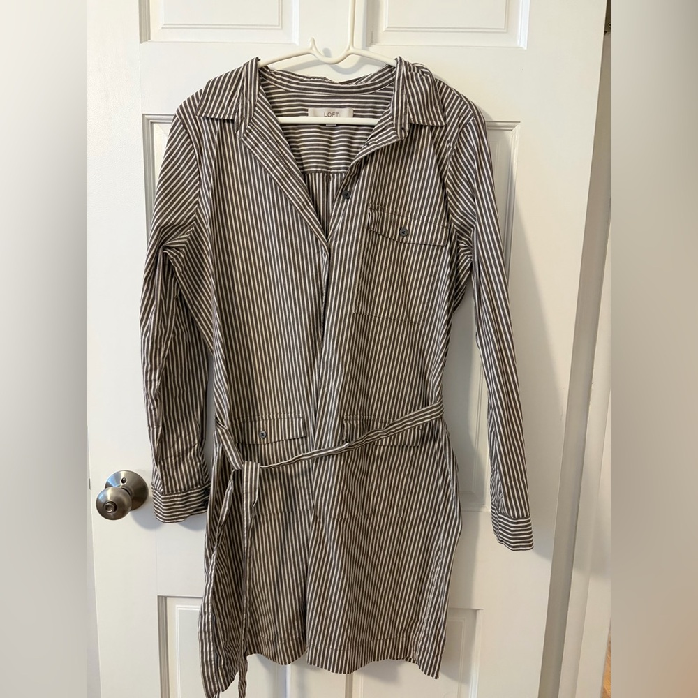 LOFT Brown and White Striped Dress